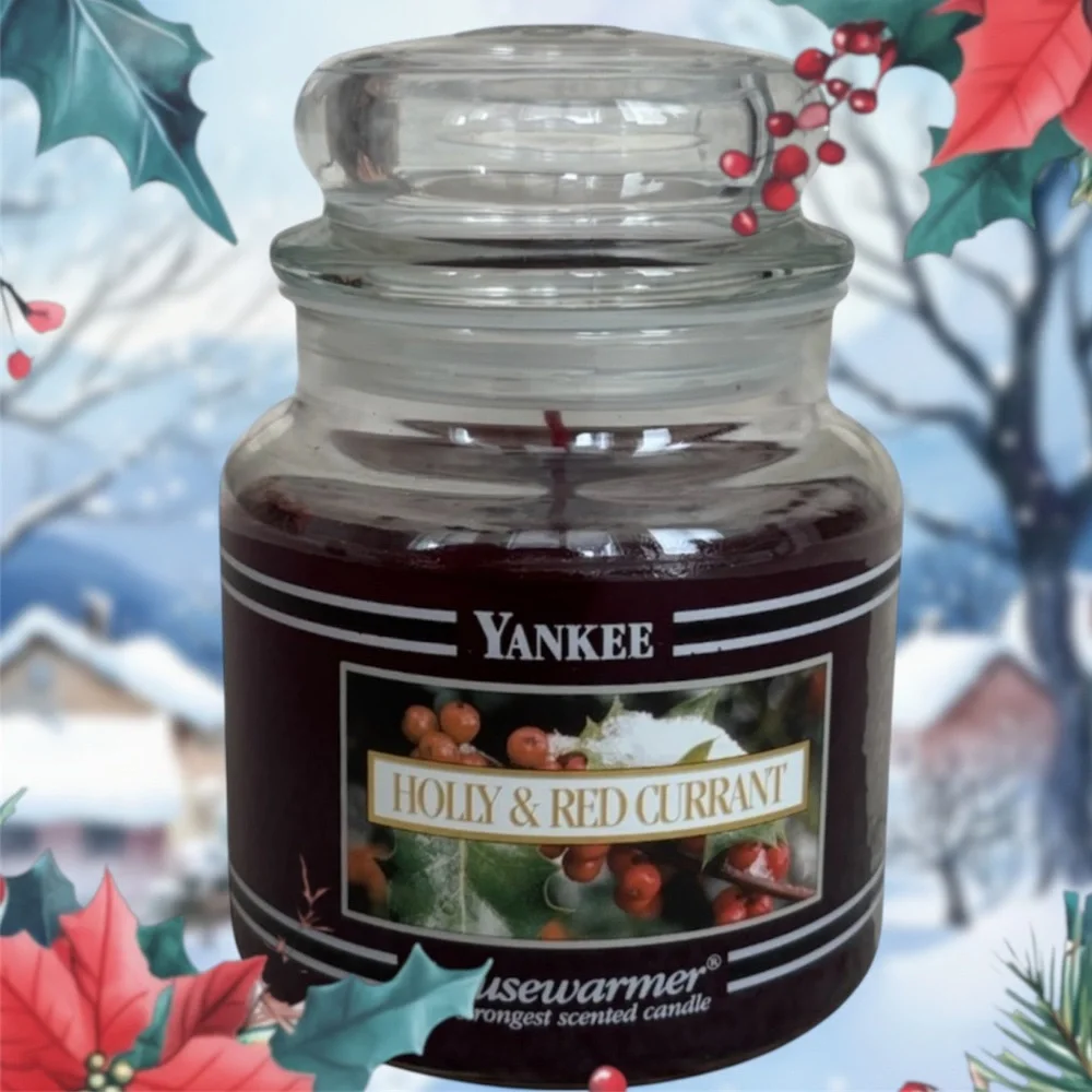 Yankee Candle Jar Holly & Red Currant Rare Vintage Black Band Deep Red 14.5 Oz